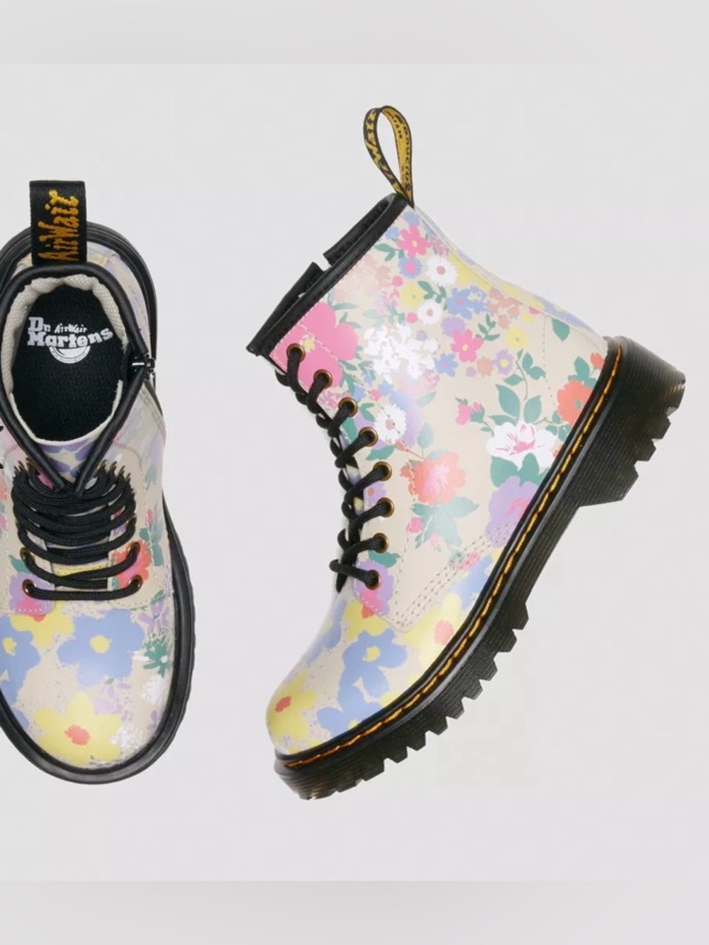 Dr. Martens JUNIOR 1460j Floral Mash-Up Leather Lace Up Boots
